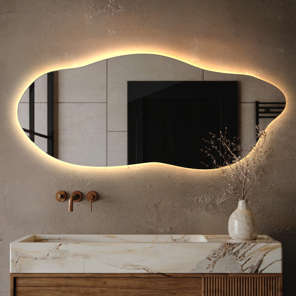 Led backlit mirror pebble shape 35x80 cm