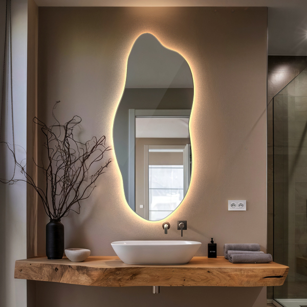 Led backlit mirror pebble shape 40x90 cm