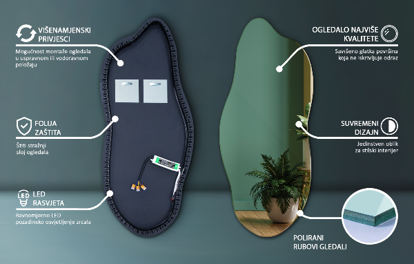 Led backlit mirror pebble shape 40x90 cm