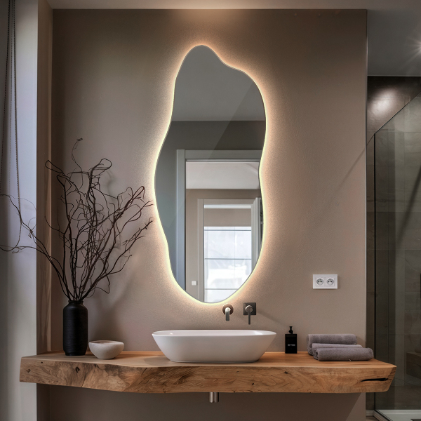Led backlit mirror pebble shape 45x100 cm