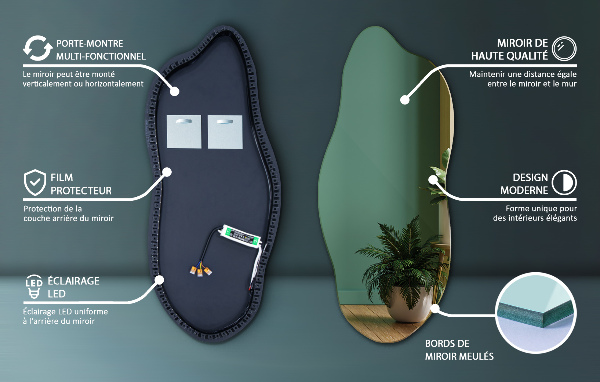 Led backlit mirror pebble shape 45x100 cm