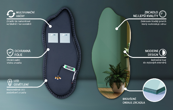 Led backlit mirror pebble shape 45x100 cm