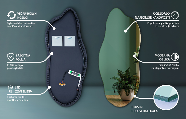 Led backlit mirror pebble shape 45x100 cm