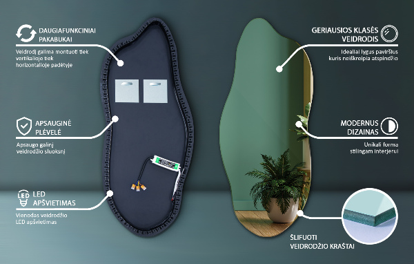 Led backlit mirror pebble shape 45x100 cm