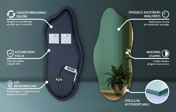 Led backlit mirror pebble shape 45x100 cm