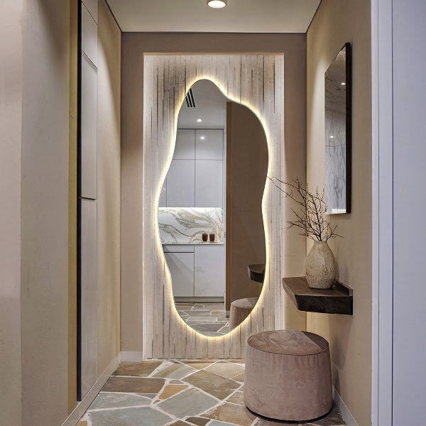 Led backlit mirror pebble shape 45x100 cm