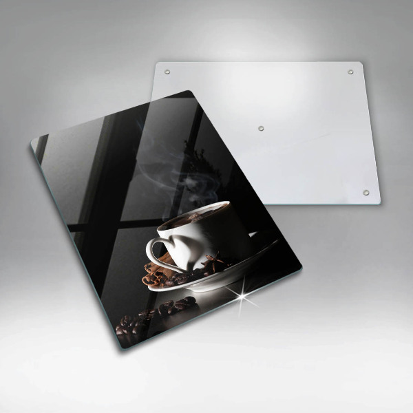 Cutting board A cup of hot coffee