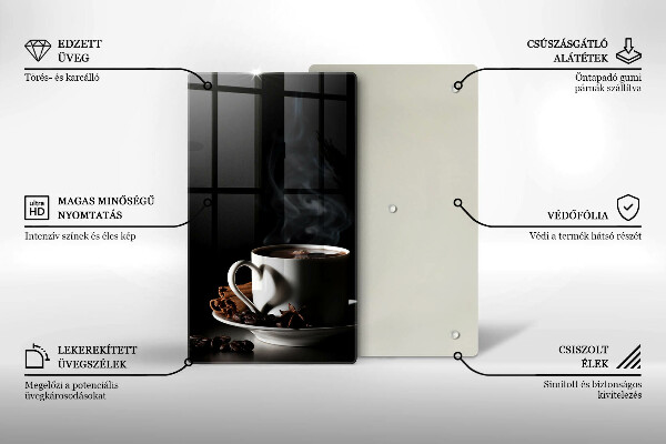 Cutting board A cup of hot coffee