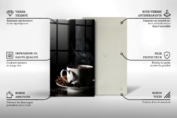 Cutting board A cup of hot coffee