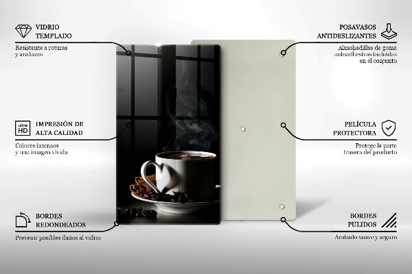 Cutting board A cup of hot coffee