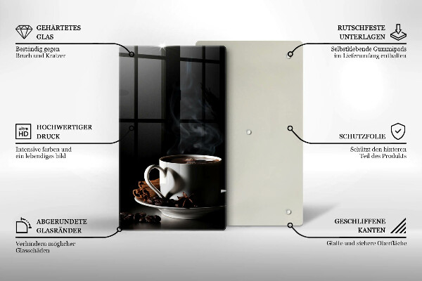 Cutting board A cup of hot coffee