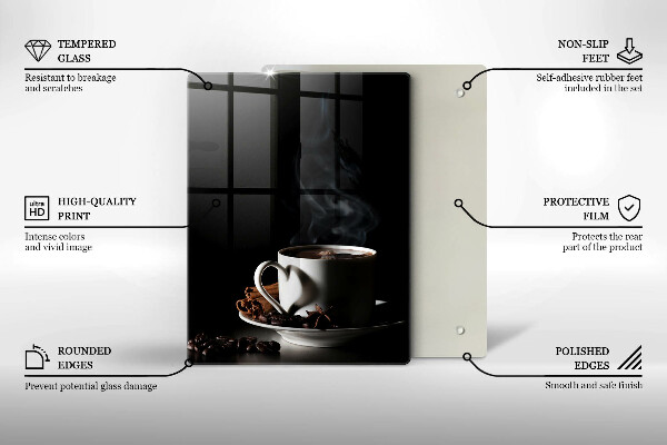 Cutting board A cup of hot coffee