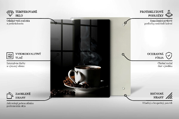 Cutting board A cup of hot coffee