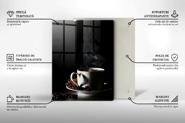 Cutting board A cup of hot coffee