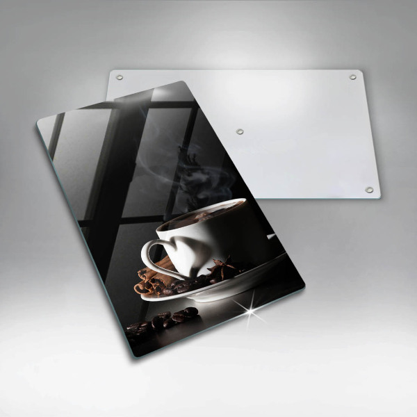 Cutting board A cup of hot coffee