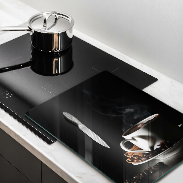 Cutting board A cup of hot coffee