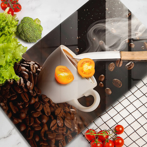 Glass worktop saver Hot cup of coffee