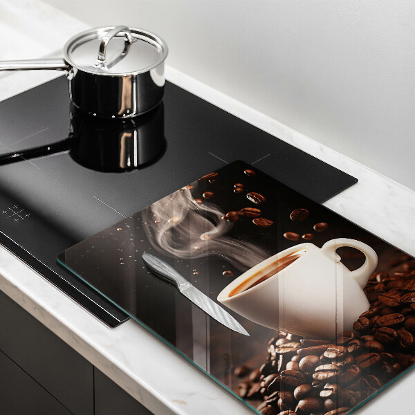 Glass worktop saver Hot cup of coffee