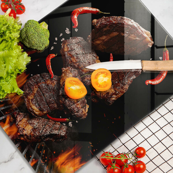 Glass worktop saver Meat on the grill
