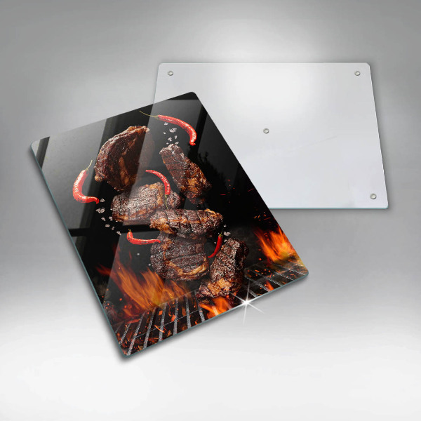Glass worktop saver Meat on the grill
