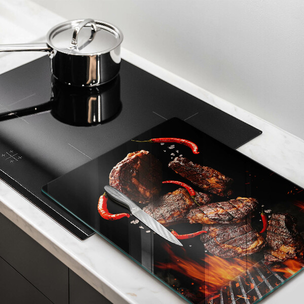 Glass worktop saver Meat on the grill