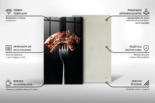 Glass worktop saver Meat on a fork