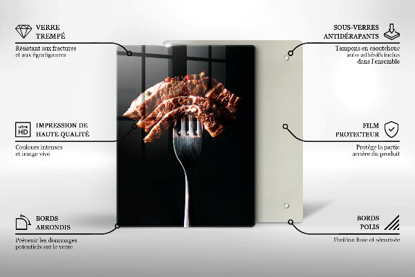 Glass worktop saver Meat on a fork