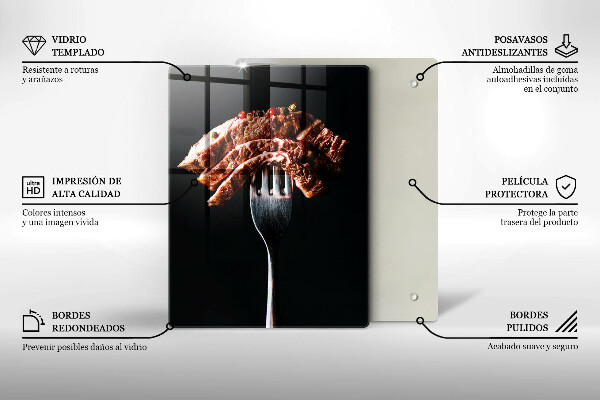 Glass worktop saver Meat on a fork