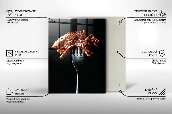 Glass worktop saver Meat on a fork