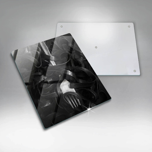 Glass worktop saver Black pasta and fork