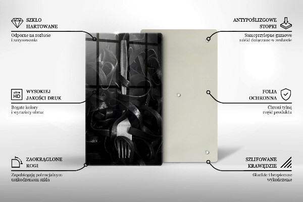 Glass worktop saver Black pasta and fork