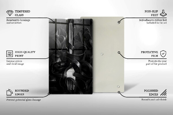 Glass worktop saver Black pasta and fork