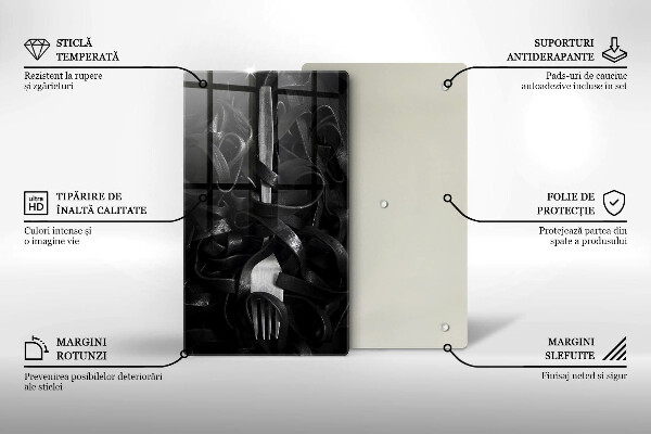 Glass worktop saver Black pasta and fork