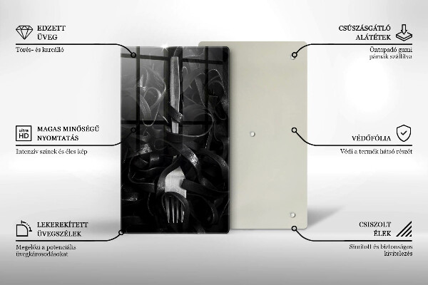 Glass worktop saver Black pasta and fork