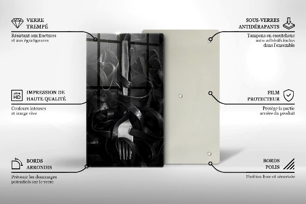 Glass worktop saver Black pasta and fork