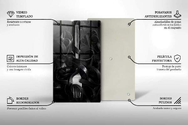 Glass worktop saver Black pasta and fork