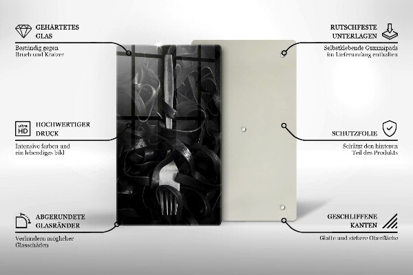 Glass worktop saver Black pasta and fork