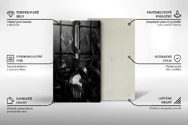 Glass worktop saver Black pasta and fork