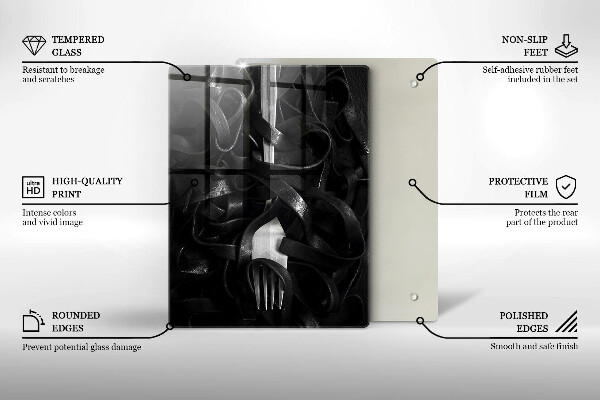 Glass worktop saver Black pasta and fork