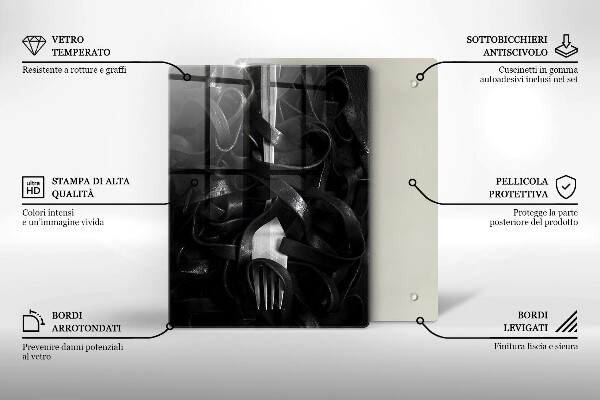 Glass worktop saver Black pasta and fork