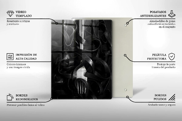 Glass worktop saver Black pasta and fork