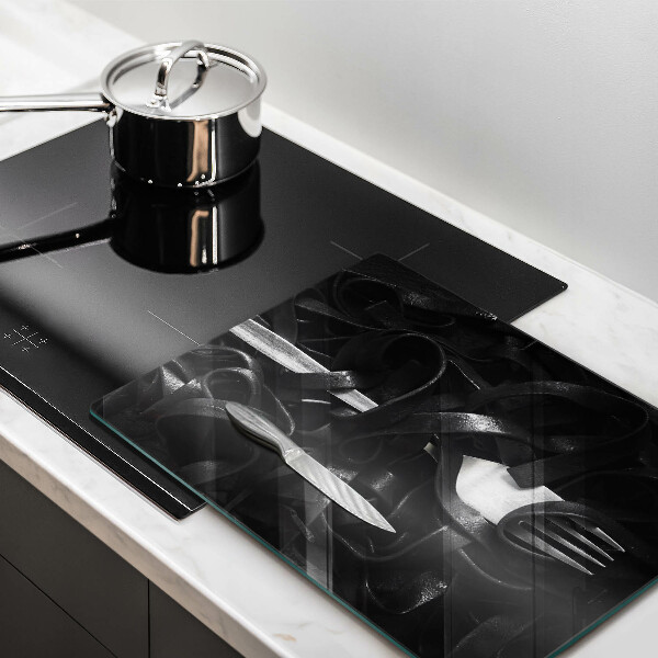 Glass worktop saver Black pasta and fork