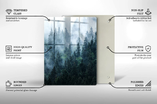 Cutting board Forest of trees and fog