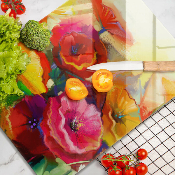 Glass worktop saver Painted colorful flowers