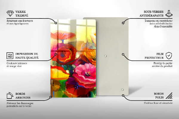 Glass worktop saver Painted colorful flowers