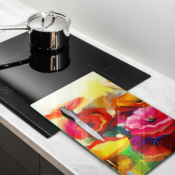 Glass worktop saver Painted colorful flowers