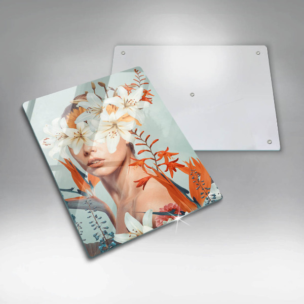 Glass worktop saver A woman in flowers