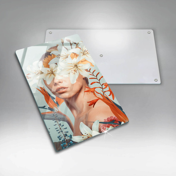 Glass worktop saver A woman in flowers