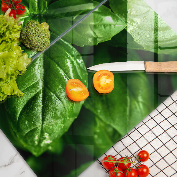 Chopping board Basil leaves