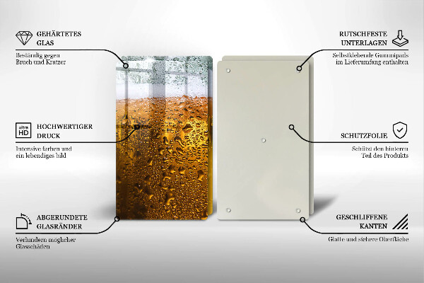 Chopping board Wet glass of beer